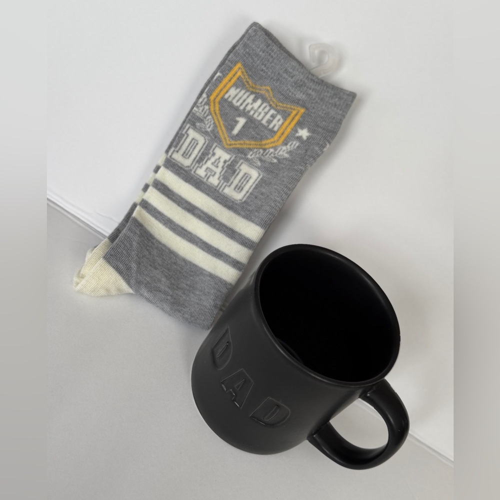 NWOT: Number 1 Dad Gray Socks and Black Coffee Mug(#102)